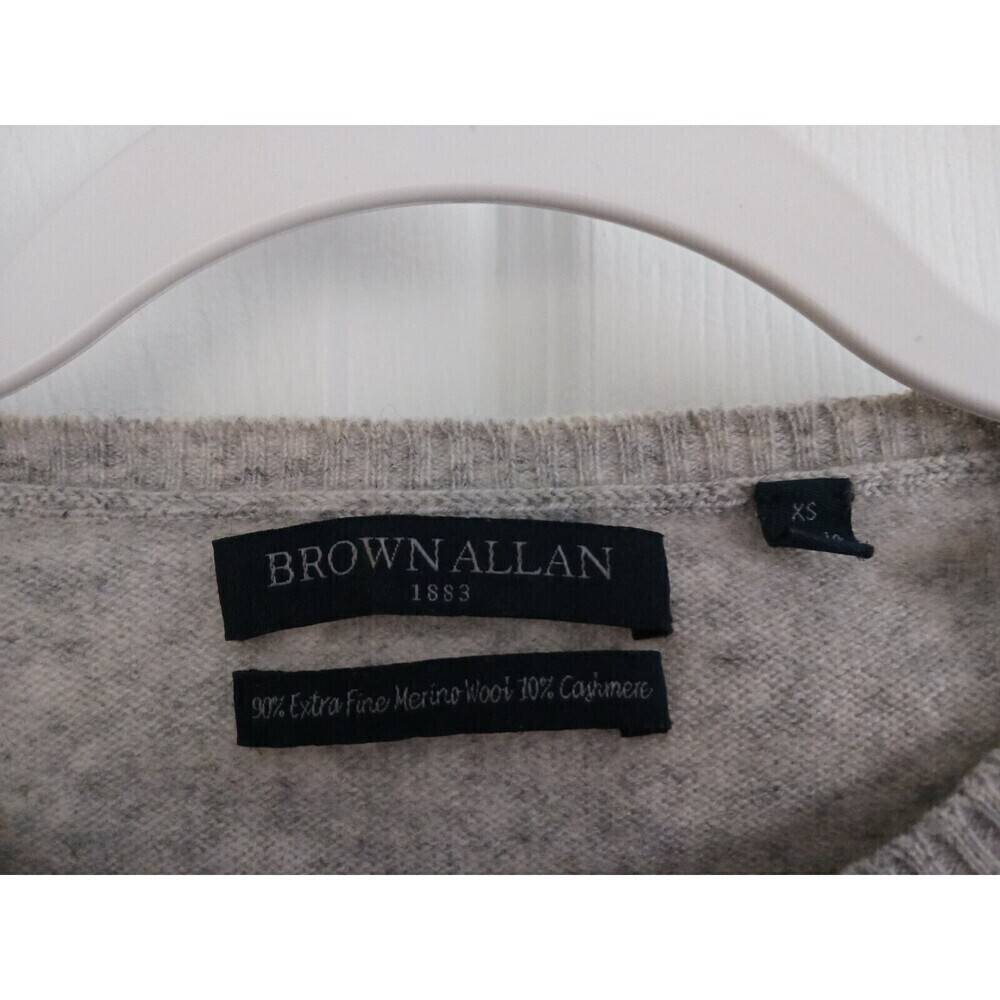 Brown Allan 1883 Merino Wool Cashmere Sweater Womens Gray Crew Neck Size XS - Picture 2 of 3